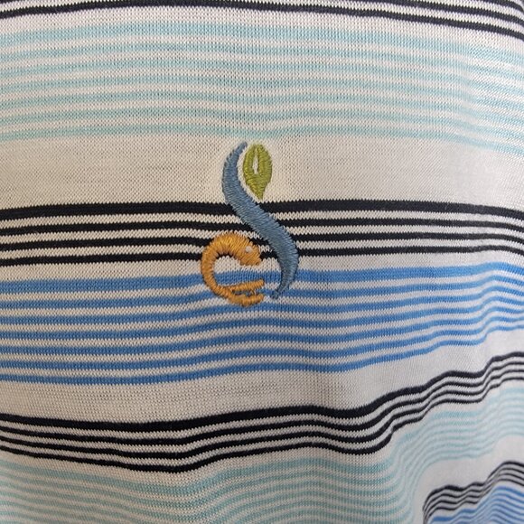 Peter Millar Mens Sailing Blue Stripe Cotton Lisle Short Sleeve Golf Polo M - Picture 2 of 13